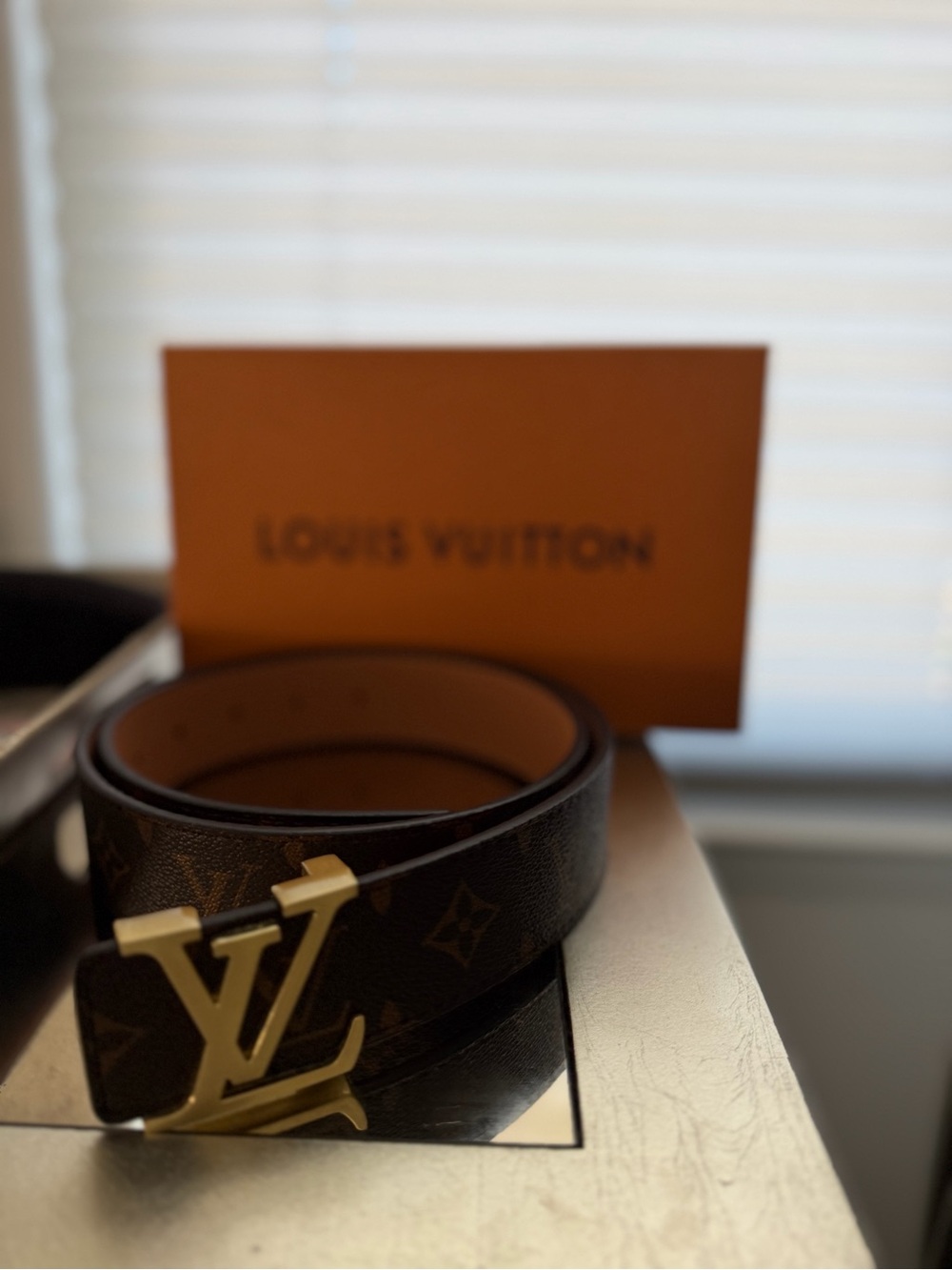Louis Vuitton Brown Monogram Men’s Belt with Gold LV Buckle